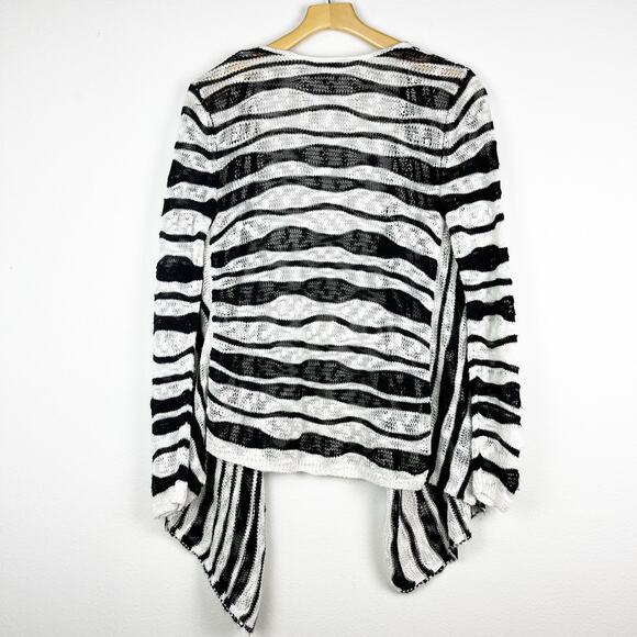 Chicos Darcy Drape Cardigan Sweater Black White Stripe Size Small - Picture 2 of 11